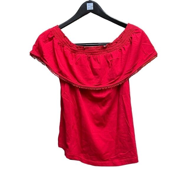 🌟Ralph Lauren Red Off The Shoulder Short Sleeve Top - Picture 1 of 1